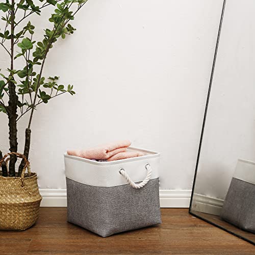 Cube Storage Bins, 6 Pack Collapsible Fabric Storage Cubes, 11 Inch Cube Organizer Bins with Handles (White/Gray)