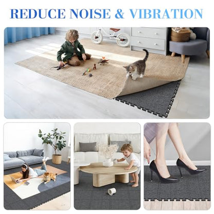 BXI Soundproof Interlocking Rug Pad 16 Pcs, 11x 11 x 0.4 inches Non Slip Rug Pads, High Density Noise Reduction Puzzle Felt Carpet Padding, Rug Mat Protects and Adds Cushion for Hardwood Floor