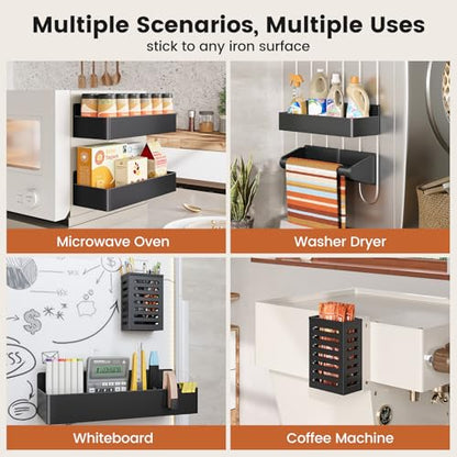 Magnetic Spice Rack for Refrigerator,7 Pack Magnetic Shelf,Fridge Magnet Organizer with Paper Towel Holder,Utensils Racks,Hook Rack,Fridge Organizers and Storage Black(7 Pack)