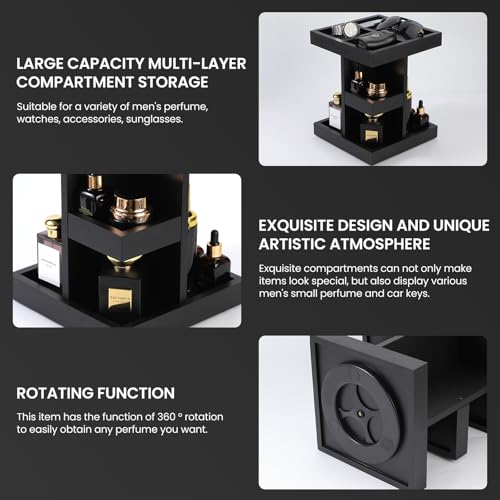 EXIN DECHEN Cologne Organizer for Men,Birthday Gifts for Men,Wooden Black | Easy Installation,360° Rotating,Boyfriend Husband Dad Gift Ideas,Mens Accessories for Desk,Bathroom Countertop,Vanity,Dresser