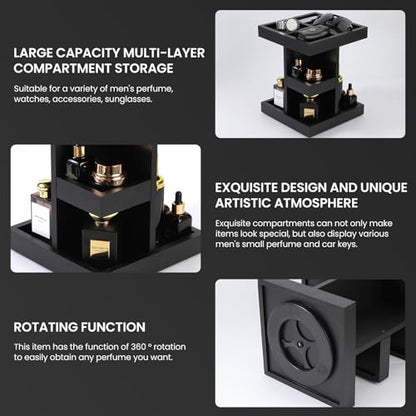 EXIN DECHEN Cologne Organizer for Men,Birthday Gifts for Men,Wooden Black | Easy Installation,360° Rotating,Boyfriend Husband Dad Gift Ideas,Mens Accessories for Desk,Bathroom Countertop,Vanity,Dresser