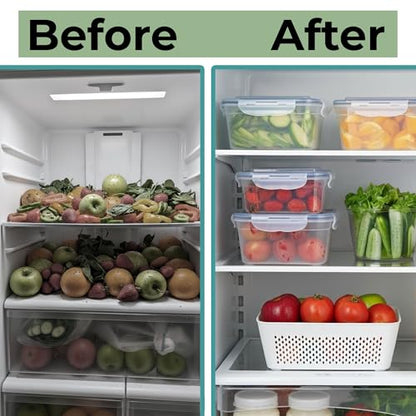 5 Pack Large Fruit Storage Containers for Fridge with Removable Colander | Plastic Food Storage Containers with Lids Airtight-Leak Proof Refrigerator Organizers and Storage of Vegetable