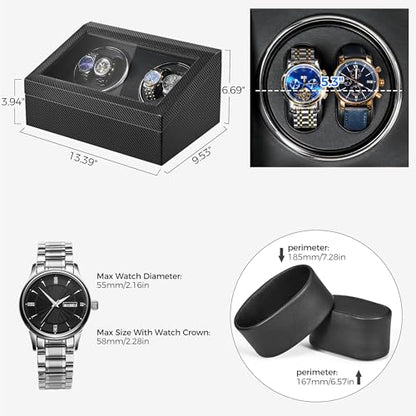 BEWISHOME Watch Winders for Automatic Watches, 4 Watch Winder | 6 Storage Case with Quiet Japanese Motor, Automatic Watch Winder Box Watch Rotator with Type-C Adapter, Carbon Fiber SYQ31C