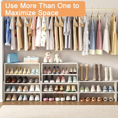 X-cosrack 2-Tier Shoe Rack Organizer for Closet, Expandable and Adjustable White Shoe Rack, Stackable Iron Wood Combination Shoe Storage Shelves for Closets, Entryway, Small Space, Hallway, Garage