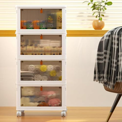4 Tier Plastic Storage Bins with Lid 23QT, Stackable Storage Bins | Plastic Storage Bins with Wheels, Folding Storage Boxes, Organizers and Storage for Living Room,Office,Dorm