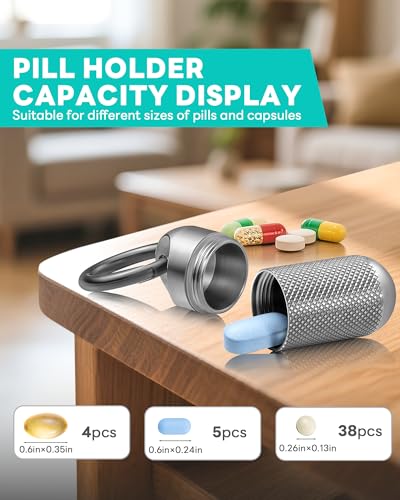 TISUR Titanium Keychain Pill Holder Small Metal Pill Case | Portable Waterproof Pill Container,Travel Pill Bottle Box for Purse