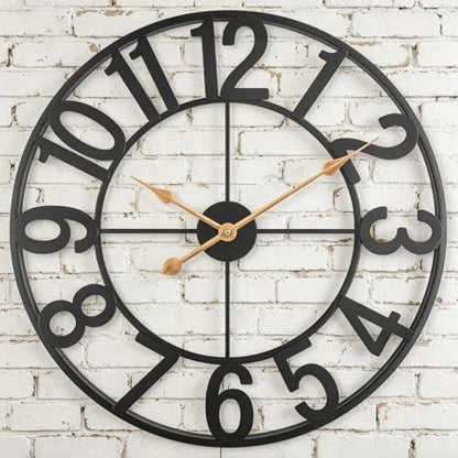 Outdoor Clock for Patio Waterproof, 14 Inch Large Outdoor Wall Clock Battery Operated, Silent Non-Ticking Metal Garden Clock for Pool, Porch, Backyard, Fence – Black Vintage Farmhouse Decor