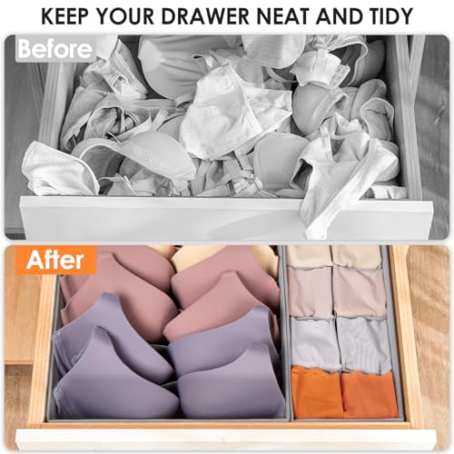 Drawer Organizer Clothes, 8 Pack Dresser Organizer Bins for Baby Clothes, Underwear Sock, Fabric Closet Organization and Storage Dividers for Nursery Bedroom (48 Compartments, Grey)