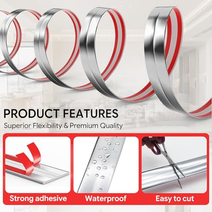 Wall Corner Protector Peel and Stick Corner Trim Molding | Flexible Wall Corner Guards Trim Inside & Outside Self Adhesive Moulding Trim for Edge Corner, Silver, 0.8 in x 20 Ft