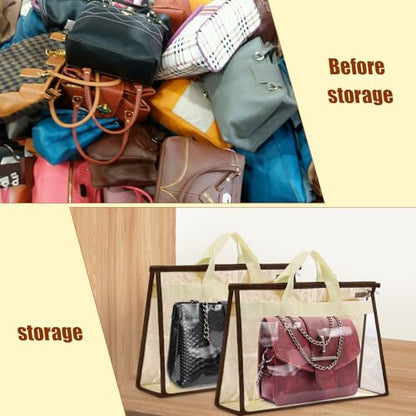 2 Pack XL Size Clear Handbag Storage Organizer | Handbag Dust Bags,Clear Purse Storage Organizer for Closet,with Zipper and Handle