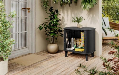Keter Velo 30 Gallon Outdoor Storage Cabinet (2 Pack), Weather‑Resistant Resin Deck Boxes with Steel Reinforcement, Lockable, Wood‑Look Graphite