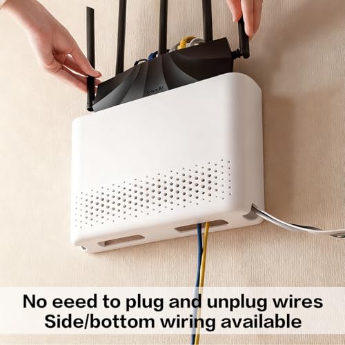 Wall Mounted Router Storage Box - No-Drill WiFi Router Organizer with Heat Dissipation Holes, Cable Management Box for Living Room, Bedroom, Study, Dorm, Apartment