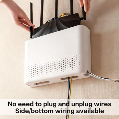 Wall Mounted Router Storage Box - No-Drill WiFi Router Organizer with Heat Dissipation Holes, Cable Management Box for Living Room, Bedroom, Study, Dorm, Apartment