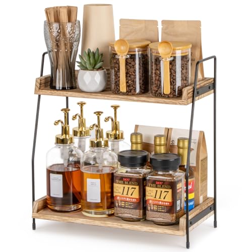 Countertop Coffee Station Organizer, 2 Tier Wooden... (Brown | Wood)