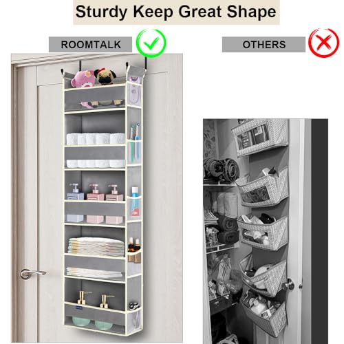 Over The Door Organizer 5-Shelves and 10 Side Pockets, Over The Door Storage for Bathroom Bedroom Nursery, Hanging Door Organizer for Baby Diapers and Kids Toys (13"x5"x44", Grey)