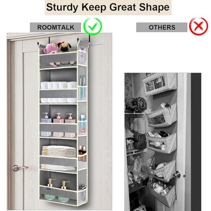 Over The Door Organizer 5-Shelves and 10 Side Pockets, Over The Door Storage for Bathroom Bedroom Nursery, Hanging Door Organizer for Baby Diapers and Kids Toys (13"x5"x44", Grey)