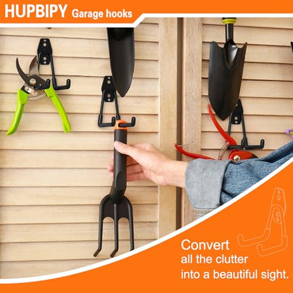 HUPBIPY Garage Hooks Heavy Duty 4 Pack, Wall Mount Ladder Hooks | 5.1in U Shaped Hanger, Storage Organizer With a non-slip coating For Hanging Bicycles, Garden Tools Hoses and Ropes (Black)
