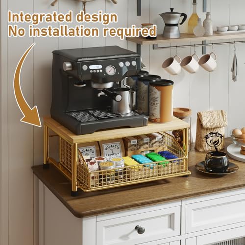 Funecy Coffee Pod Drawer Holder,Coffee Machine Storage Rack,Home Kitchen Counter Coffee Bar Organizer,Storage Basket Drawer (Gold)