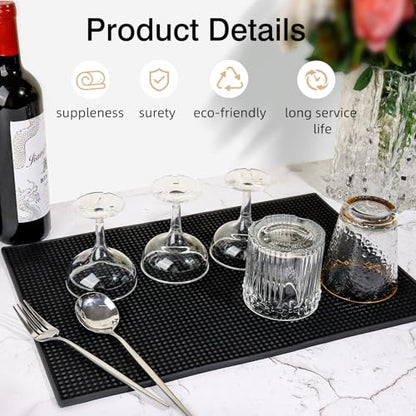 4 Pcs Black Bar Mats for Countertop, 18 x 12 Inch... (Black | Plastic)