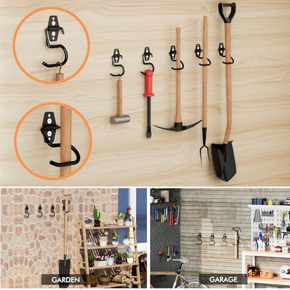 Broom Holder Wall Mount, 6 Pack Tool Hangers Garage Wall Hanging Organizer | Heavy Duty Rubber Coated Steel, Large S Garage Hooks for Mop Shovel Rake Shed Garden Lawn Yard Handle Tools Organization