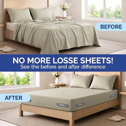 Bed Sheet Holder for Corners (4 Pack) – Keeps Sheets Tight & Wrinkle-Free – Fitted Sheet Clips & Fasteners for King Queen Twin Mattress – Durable Plastic Bedsheet Locker, Grey