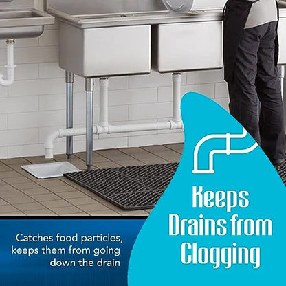 8.5-inch Floor Sink Drain Cover Alternative, Square Drain Basket for Restaurants, Use Below 3 Compartment Sink. Sink Strainer with 0.19-inch Holes, Versatile Plastic Drain Screen Basket