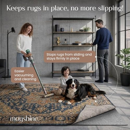 Non Slip Rug Pad 5x7 Feet, 4/25" Thick Felt Cushioned Rubber Rug Gripper Pad for Hardwood, Laminate, Stone, Tile, Wood, Vinyl Floors & Carpet, Anti Skid Under Area Rug Pads