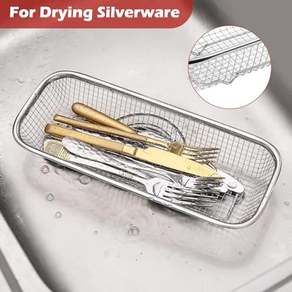 2Pack Stainless Steel Mesh Tumbler Cup Lid Organizer, Mason Jar Lid Holder | Rectangular, Cabinet Storage Basket, For Silverware Chopsticks Straws Utensils