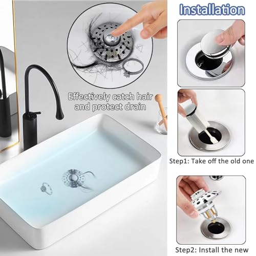 AzWzz Bathroom Sink Stopper,Sink Hair Catcher,Bathroom Sink Drain Strainer Pop Up Drain Cover Plug,Universal for 1.1 to 1.65in Sink Drain Hole