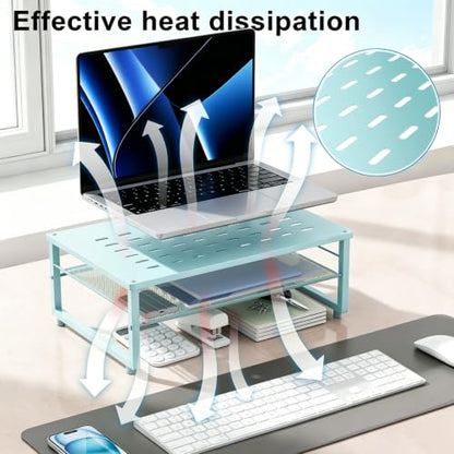gianotter 2-Tier Metal Monitor Stand Riser | Desk Organizers and Accessories, Desk Organizer for Monitor, Office Desk Storage Organizer for Office Supplies (Blue)
