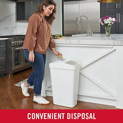 Rubbermaid Swing Top Waste Container for Home and Kitchen, Easy Access Disposal and Slim Modern Trash Can with Lid, 12.2 Gallon Capacity, White