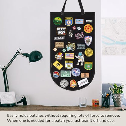 Hanging Patch Display Board, Foldable Patch Holder (Black) | Foldable felt panel displays military and morale patches. Patches not included.