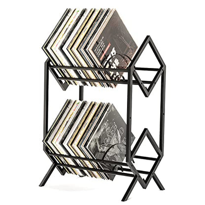 RUILALIFE 2-Tier-Vinyl-Record-Storage-Holder With Dividers, 200 LPs Albums Storage Rack Shelf, Steel Music Records Display Shelf Organizer For Book, Magazine, Files
