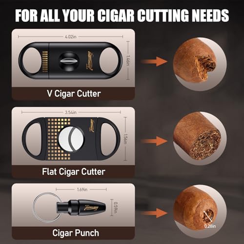 Tesonway Cigar Humidor, Cedar Wood Humidor Cigar Box, Glass Top Desktop Humidor with Front Hygrometer, Humidifier, Divider, Accessories Drawer and Combination Lock, Cigar Gifts for Men (Black)