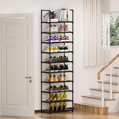 Shoe Rack - Sturdy Metal Shoes Storage Organizer for Closet, Entryway | Garage, Door Entrance, Space Saving 10-Tier Narrow Shoe Shelf, Stackable Free Standing Shoes Holder