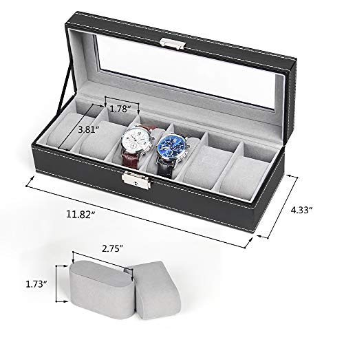 NEX 6 Slots Watch Box Organizer for Men, Black Watch Holder Display Case | Watch Storage Case