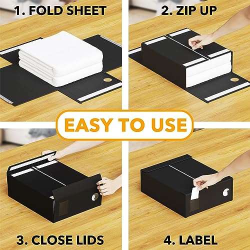 SpaceAid 6 Pack Bed Sheet Organizer and Storage, Foldable Sheet Organizer with Window for Linen Closet, Set Folder Keeper for Queen & King Size Bedding Storage (Black)