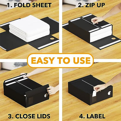 SpaceAid 6 Pack Bed Sheet Organizer and Storage, Foldable Sheet Organizer with Window for Linen Closet, Set Folder Keeper for Queen & King Size Bedding Storage (Black)