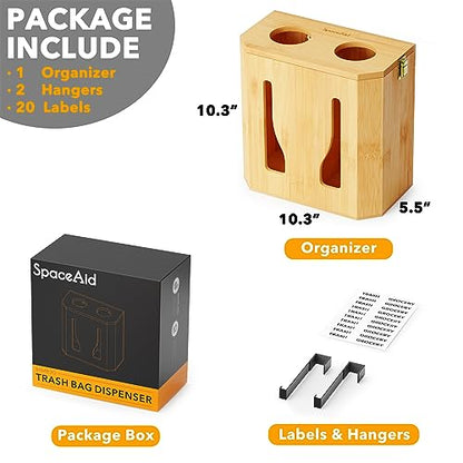 SpaceAid Bamboo 2 in 1 Garbage Bag Roll Holder & Dispenser, Under Sink Organizer for Kitchen Storage