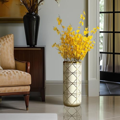 ZOEJADE 18”H Ceramic Umbrella Stand Modern Style Floor Vase for Entryway | Porcelain Umbrella Holder Contemporary Floor Vase for Storing Canes Walking Sticks for Entryway Indoor Home Decor White Gold