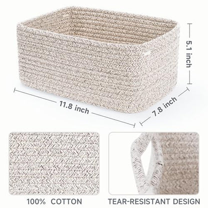 3 Pack Small Storage Baskets for Organizing, 11.8×7.8×5.1", Mixed Brown | Woven Baskets for shelves, Cotton Rope Basket for Gifts Empty, Closet Organizer Bins with Handles, Cube Decorative Box