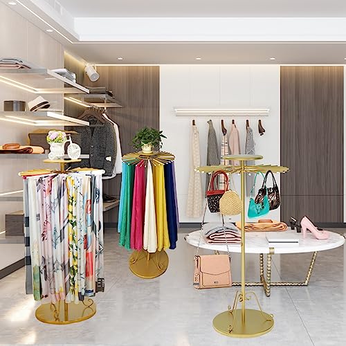 Freestanding 360° Metal Scarf Display Rack for Boutique Store Home Storage | Scarf Display Stand with 30 Rods, Scarf Holder Organizer for Scarves, Ties, Shawls, Belts,Hijab
