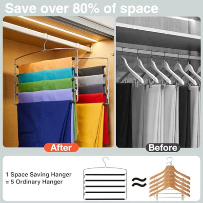 Korpai 3-Pack Pants Hangers Space-Saving Multi-Layer,150° Rotate Metal Swing Arm Non Slip Foam Padded,Closet Organizers and Storage 360 Swivel Top Hook for Jeans,Trouser,Slacks,Skirt,Scarfs,Towels ect