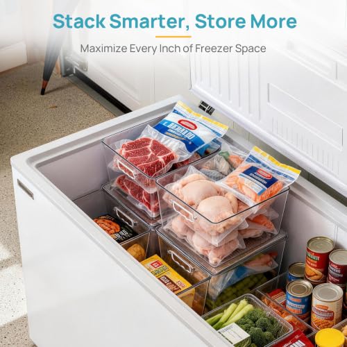 Vtopmart 4 Pack Extra Large Clear Stackable Storage Bins with Lids, 11inch Organizer Bins with Handle for Onions and Potatoes, Plastic Containers for Pantry, Freezer, Kitchen, Closet Organization