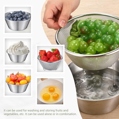 Mini Colander Food Strainer,5.51 x 2.36 Inches,Round,2 | Fine Mesh Colander with Bowl, 304 Stainless Steel, Strainer for Washing Fruits Vegetables Rice, Kitchen Cooking Prep