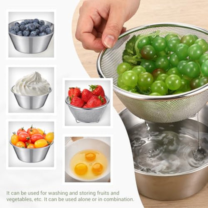 Mini Colander Food Strainer,5.51 x 2.36 Inches,Round,2 | Fine Mesh Colander with Bowl, 304 Stainless Steel, Strainer for Washing Fruits Vegetables Rice, Kitchen Cooking Prep