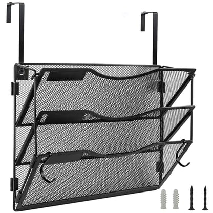 Wall File Organizer 3 Pockets, Mail Organizer, Hanging Folder Holder, Foldable | Hanging or Wall Mounted | Label Panel | 2 Hooks | Office Home School Organizer, Black