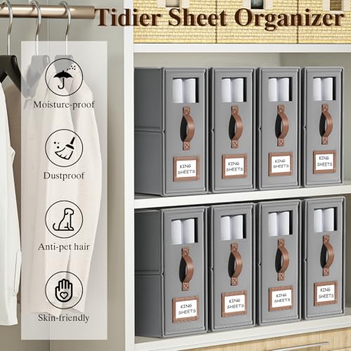6 Pack Bed Sheets Organizers And Storage,Sheets Set Folder Keeper with Handle,Foldable Bedding Storage Box For Linen Closet,Duvet Cover(King Size-3.7 Gal,Beige)