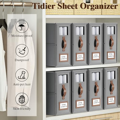 6 Pack Bed Sheets Organizers And Storage,Sheets Set Folder Keeper with Handle,Foldable Bedding Storage Box For Linen Closet,Duvet Cover(King Size-3.7 Gal,Beige)