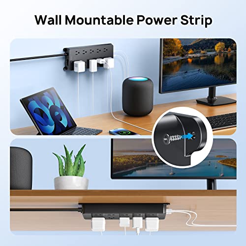 TROND Power Strip Surge Protector, 4000J, ETL Listed, Flat Plug 5ft | 10 Widely Spaced Outlets with 2 USB A and 2 USB C, Wall Mountable, 1875W/15A, for Home Office Garage, Black